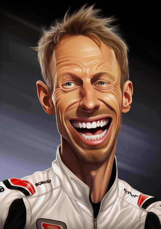 Caricature of Jenson Button F1 driver | Metal Poster