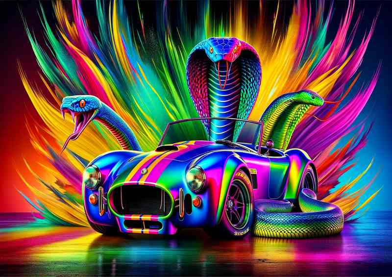 Vibrant Cobra Car & Serpent Display | Metal Poster