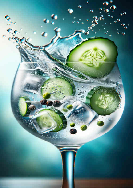 Gin and Tonic Brilliance Cucumber Coolness Illuminated | Metal Poster