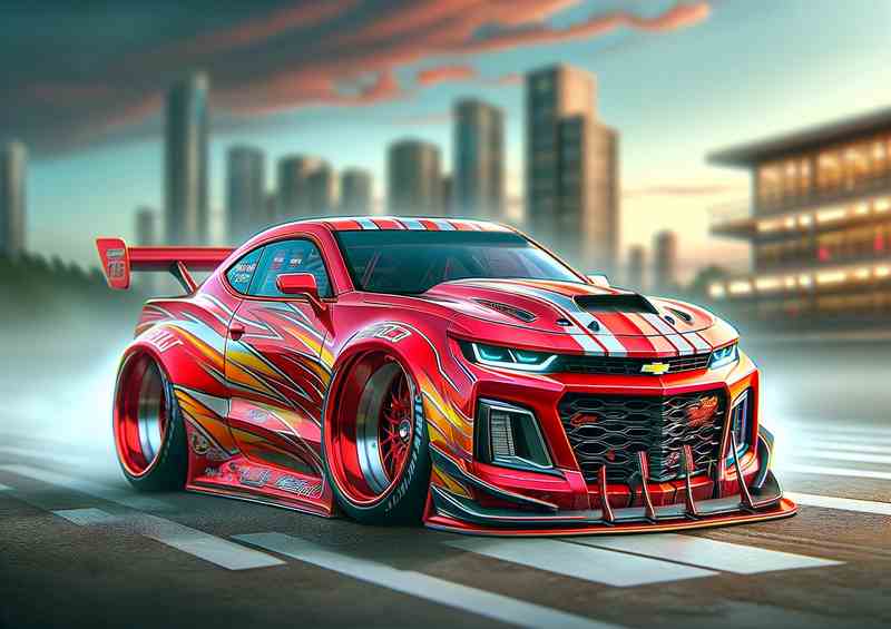 a Chevrolet street racing car with oversized features | Metal Poster