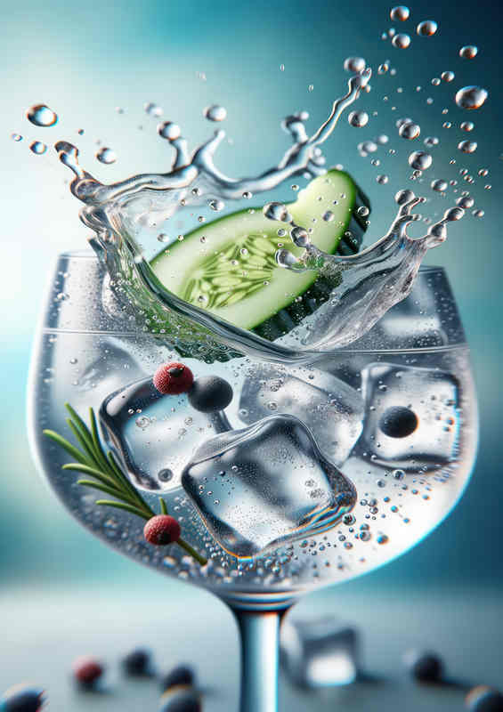 G&T Glass + Cucumber Slice + Liquid Ice Cubes - Metal Poster