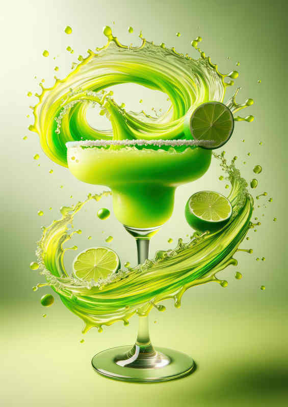 Green Apple Margarita Citrus Swirls and Dynamic Splash | Metal Poster