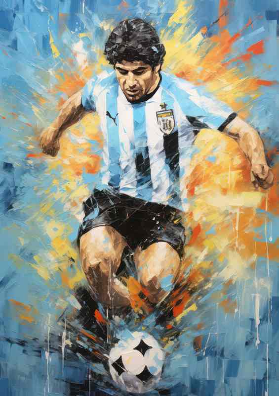 Diego Maradona Footballer with ball painted style | Metal Poster