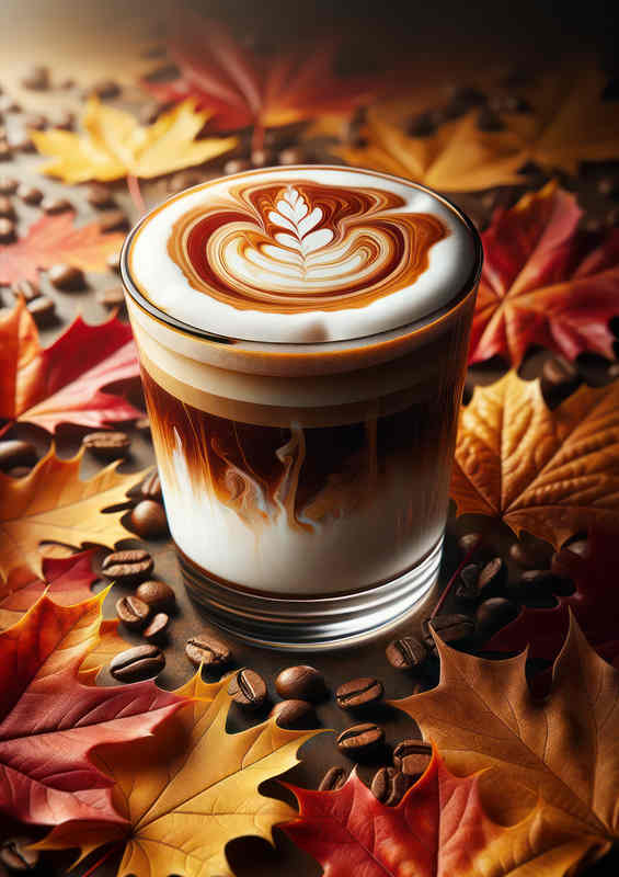 Macchiato Majesty Coffee Layers Amidst Autumn Hues | Metal Poster