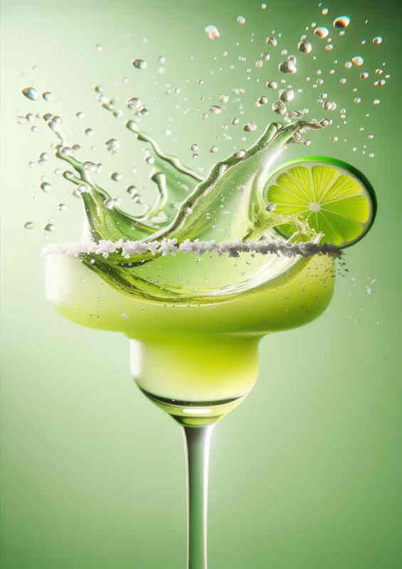 Margarita glass with lime green liquid splashing out | Metal Poster