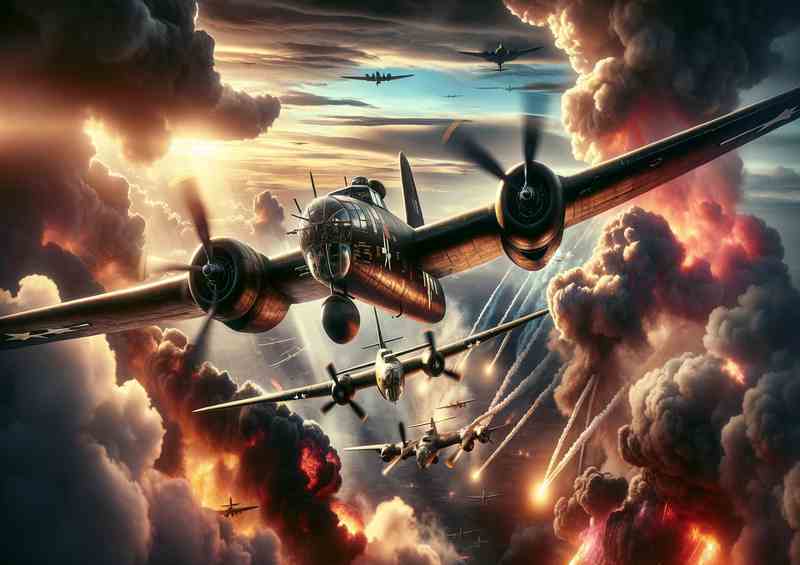 Dramatic WWII Bombers in Intense Combat | Metal Poster