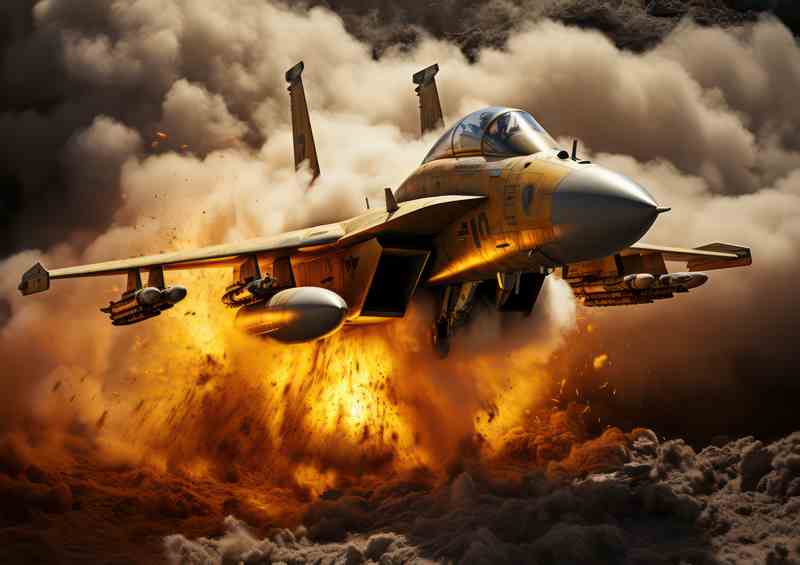 Fighter jet Launches through the fire | Metal Poster