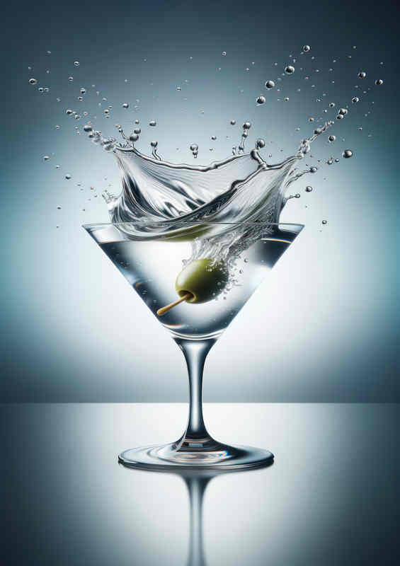 Martini Masterpiece Olives Dynamic Splash Captured | Metal Poster