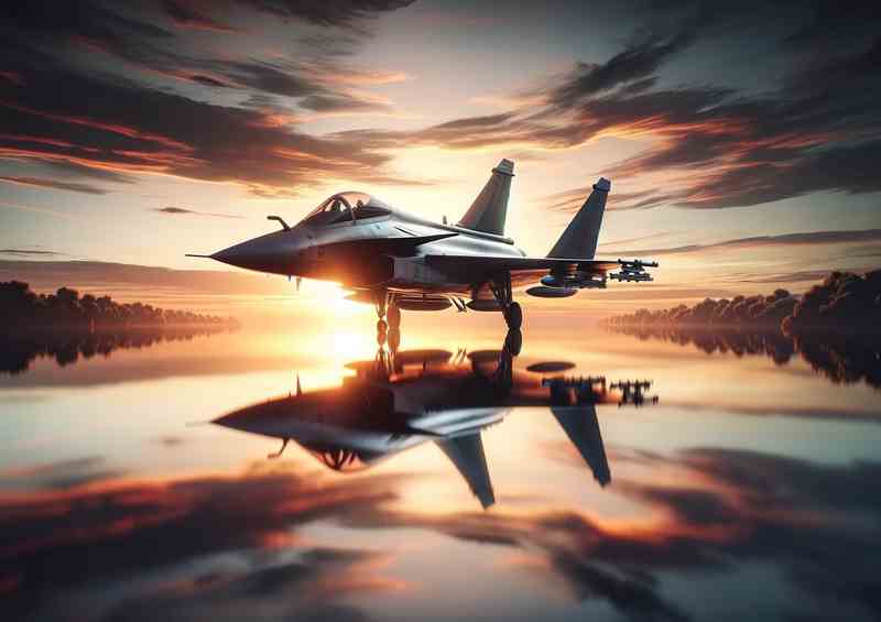 Serene Sunset Jet Elegance Metal Poster | Reflection Fighter
