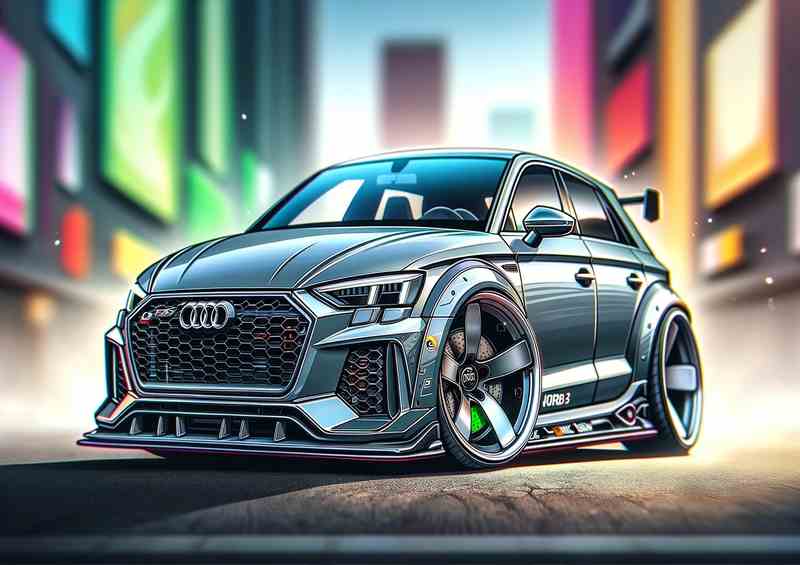 Audi RS3 The car is designed with a sleek grey paint | Metal Poster