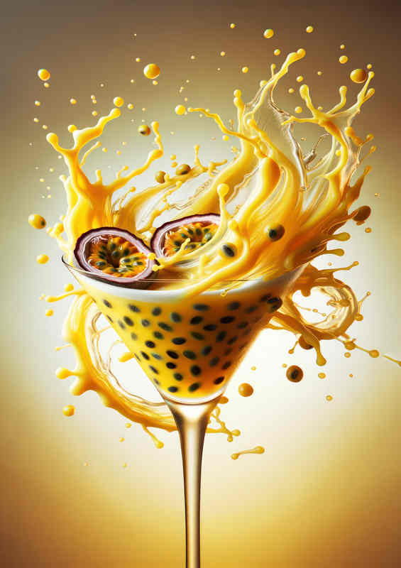 Passion Fruit Martini Vivid Swirls and Splash Close up | Metal Poster