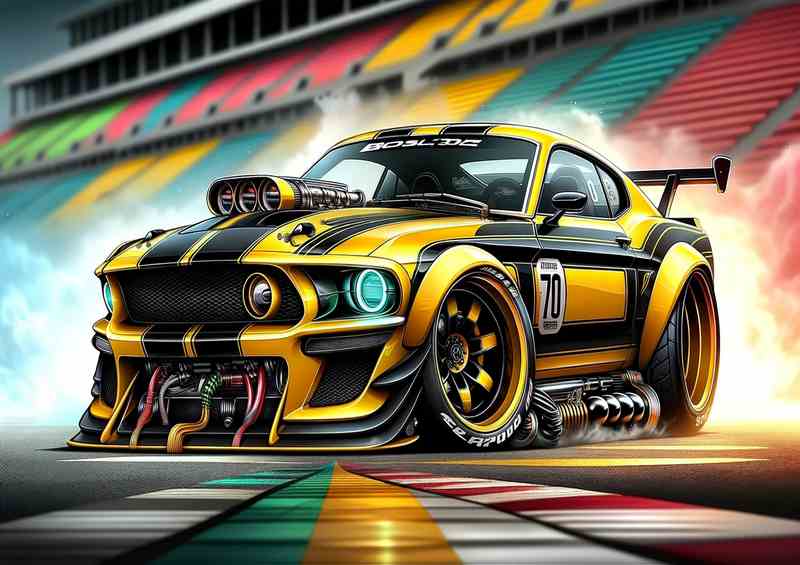 Ford Boss Mustang Exaggerated Yellow/Black Metal Poster