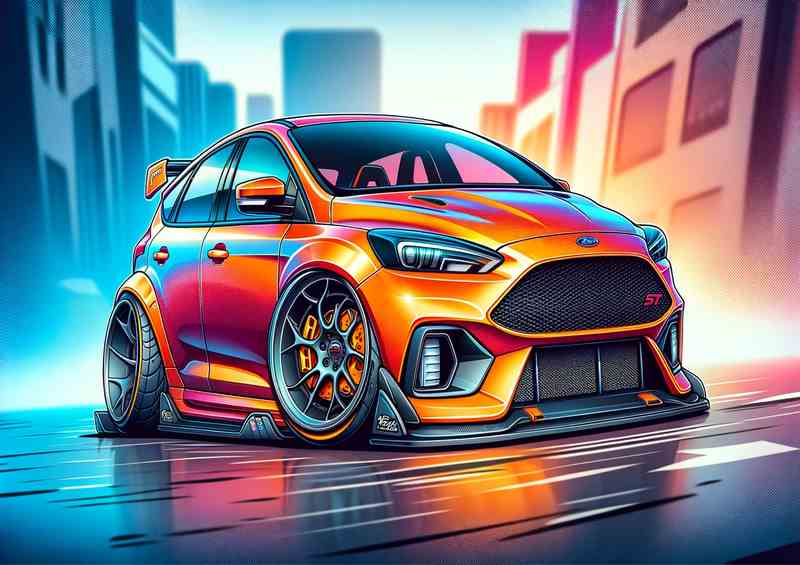 Ford Focus ST | Bright Orange | Metal Poster