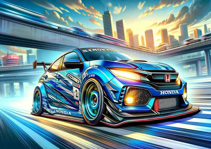 Honda Blue Street Racer Metal Poster