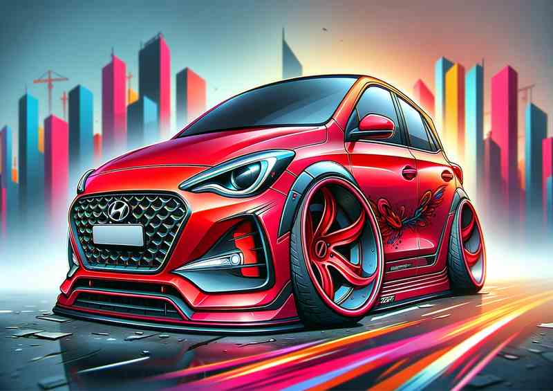 Hyundai i20 Xtrm Red Wheels Metal Poster
