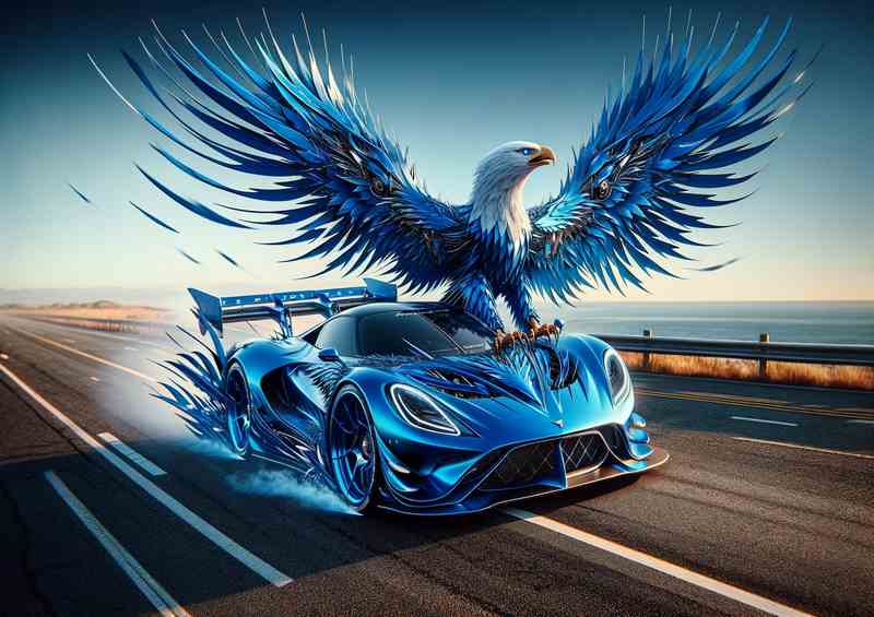 Majestic Eagle Fusion Blue Sports Car Down the road | Metal Poster