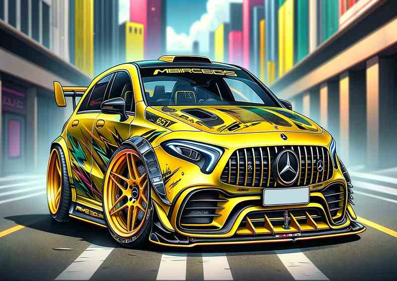 Mercedes AMG A45 S with a nice yellow paint job | Metal Poster