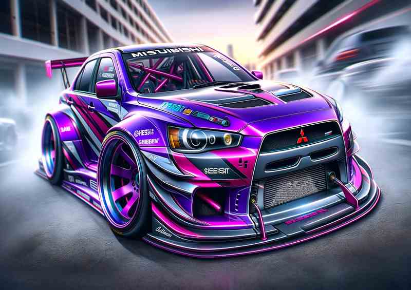 Mitsubishi street racing car with oversized features | Metal Poster