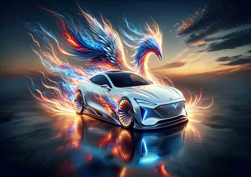 Mystic Phoenix Flare White Performance Car | Metal Poster