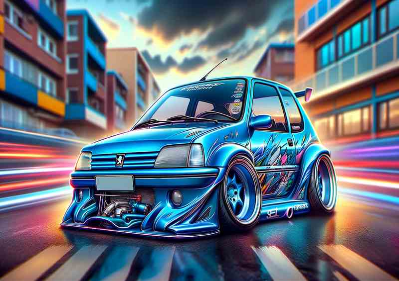 Peugeot 106 with extremely with a lively blue paint | Metal Poster