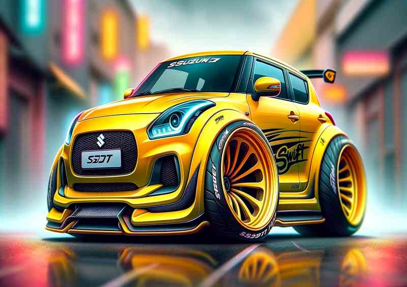 Suzuki Swift Sport with extremely exaggerated yellow | Metal Poster