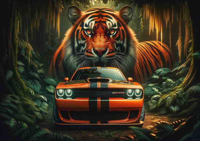 Tiger Spirit Bold Orange Muscle Car | Metal Poster