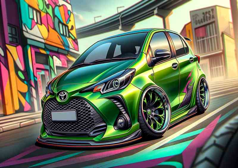 Toyo Yaris Green Poster with Ultra-Exaggerated Features