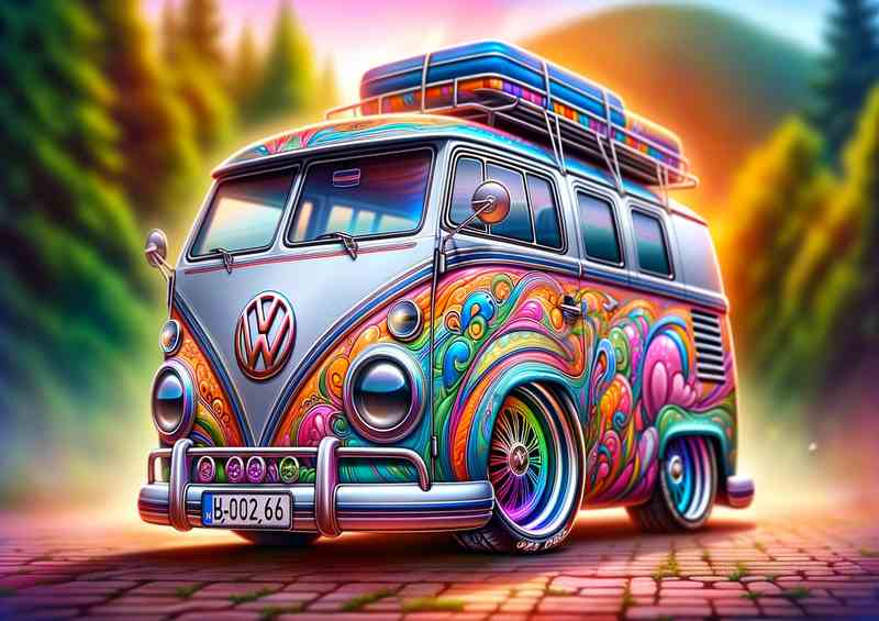 VW Camper The van is designed with a colorful paints | Metal Poster