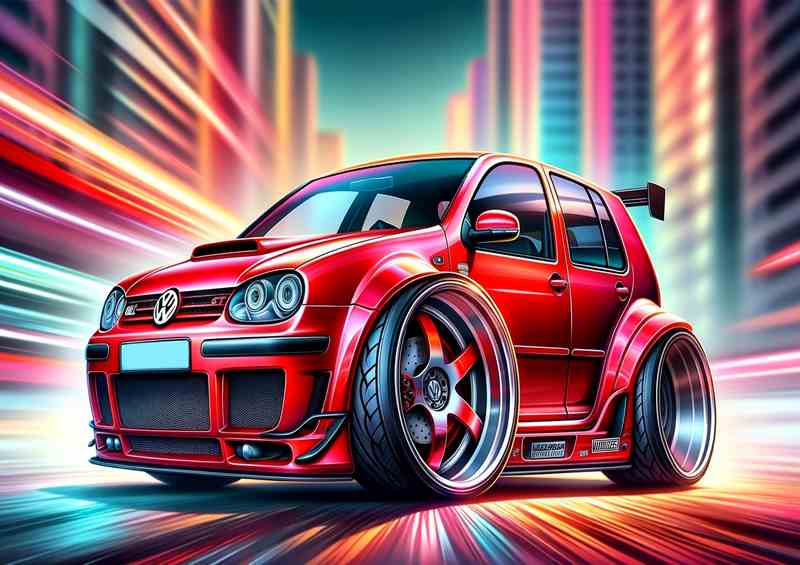 Volkswagen Golf GTI The car is designed in burst red | Metal Poster