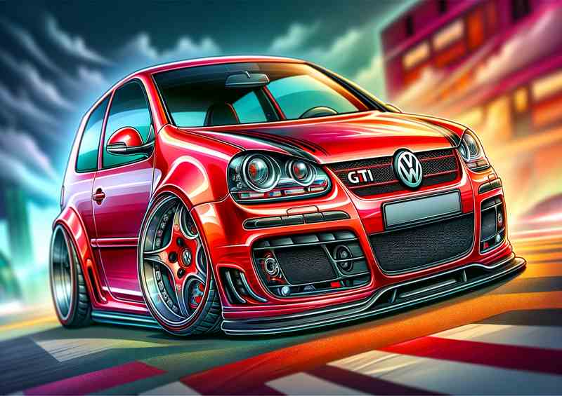 Volkswagen Golf GTI with extremely exaggerated features | Metal Poster