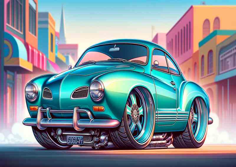 Volkswagen Karmann Ghia with cartoon style features | Metal Poster