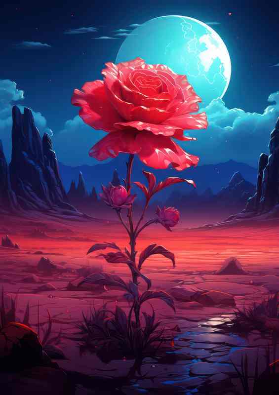 Fantasy Fields of red rose Flowers | Metal Poster