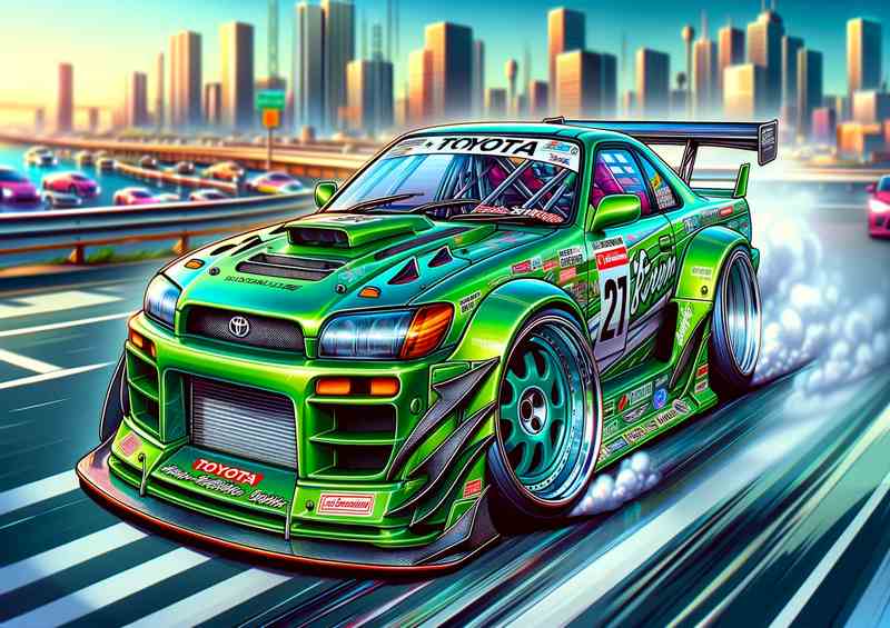 a Toyota street racing car with oversized features | Metal Poster