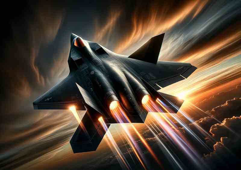 Stealth Fighter Jet Mastery at Dusk Metal Poster