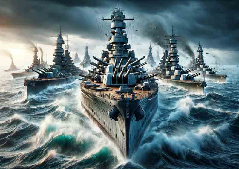 Epic WWII Battleships in Ocean Warfare | Metal Poster