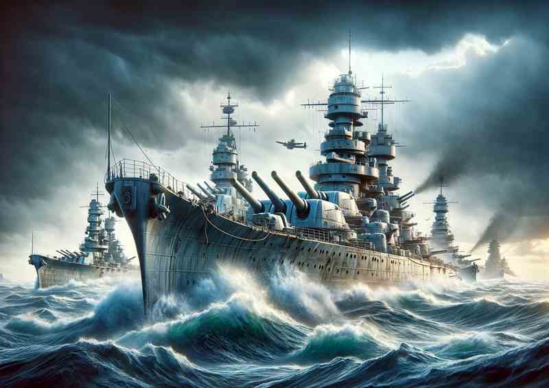 WWII Battleships in Ocean Warfare | Metal Poster