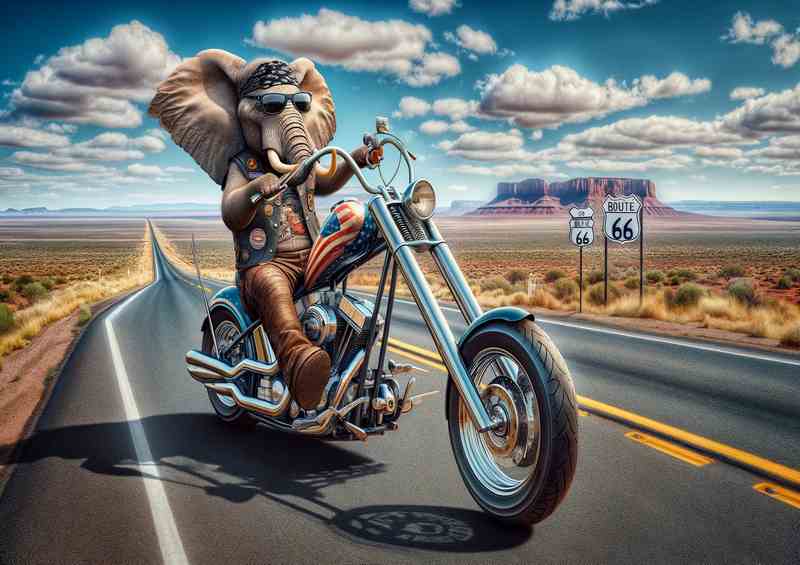 Elephant Animal on an American Chopper on Route 66 | Metal Poster