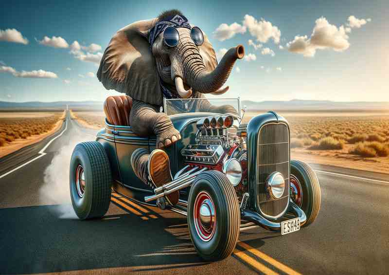 Elephant Driving an American Hot Rod | Metal Poster