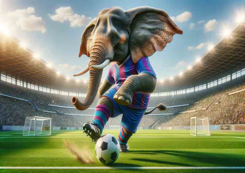 Elephant Playing Soccer in football shirt | Metal Poster