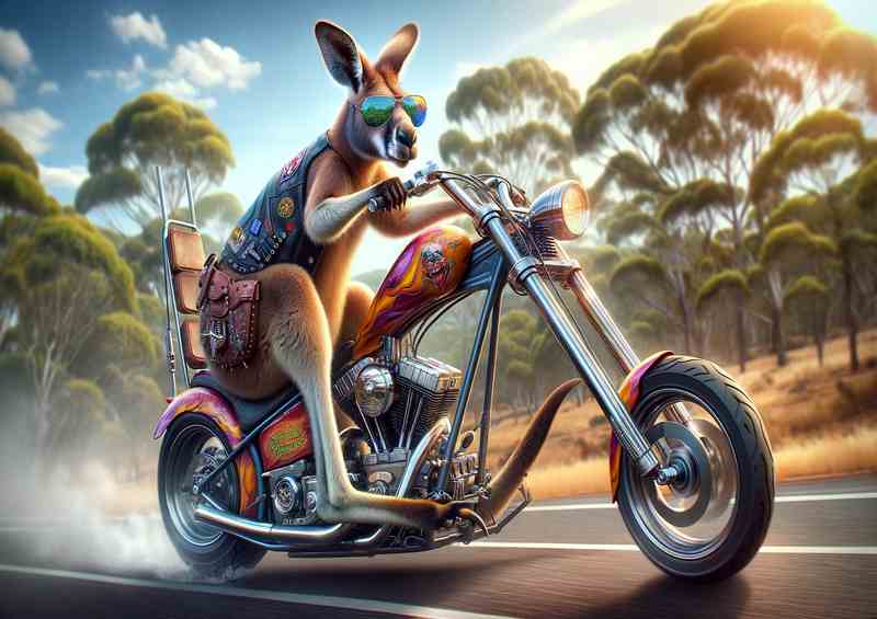 Kangaroo Riding a Chopper | Metal Poster