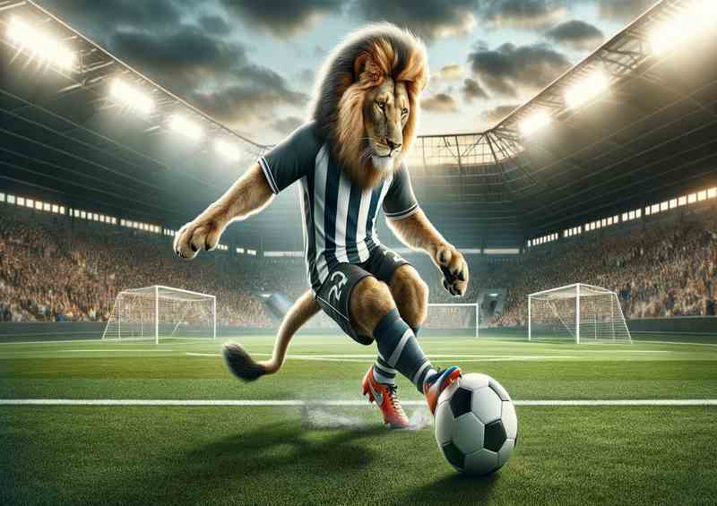 Lion Playing Soccer | Metal Poster