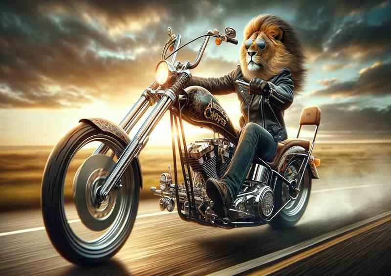Lion Riding a Chopper Down the Highway | Metal Poster