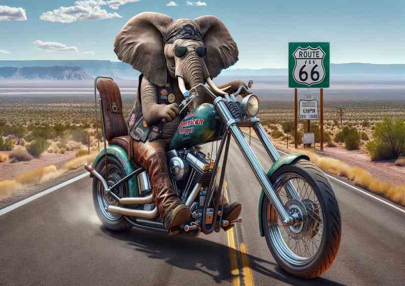Solo Animal on an American Chopper on Route 66 Elephant | Metal Poster