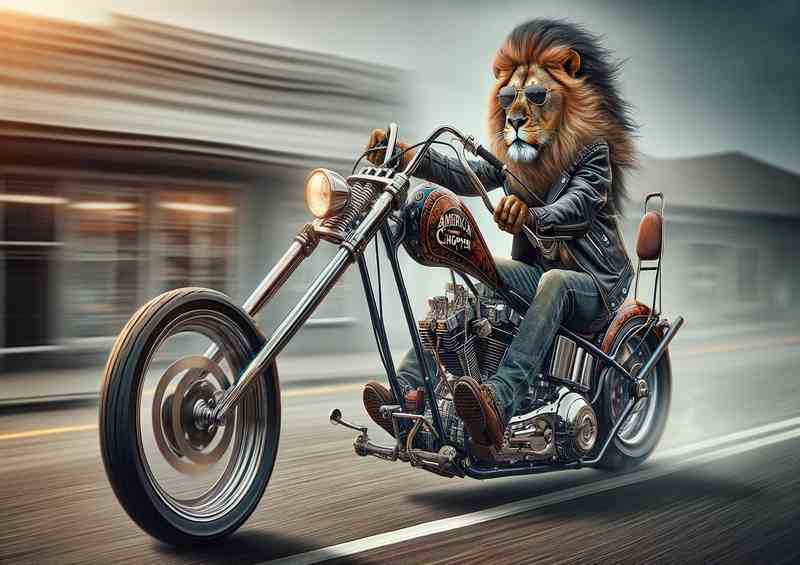 Solo Lion Riding a Chopper | Metal Poster