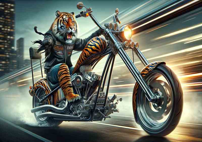 Solo Tiger Riding a Chopper | Metal Poster