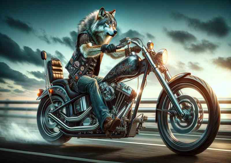 Solo Wolf Riding a Chopper | Metal Poster
