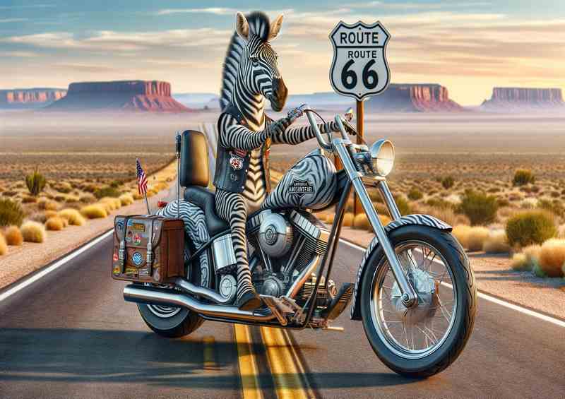 Solo Zebra on an American Chopper on Route 66 | Metal Poster