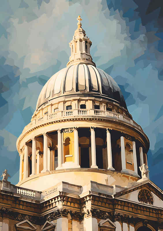 A painting style of St Pauls dome in london | Metal Poster