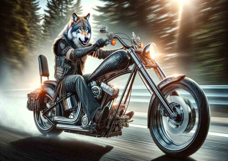 Wolf Riding a Chopper on the highway | Metal Poster