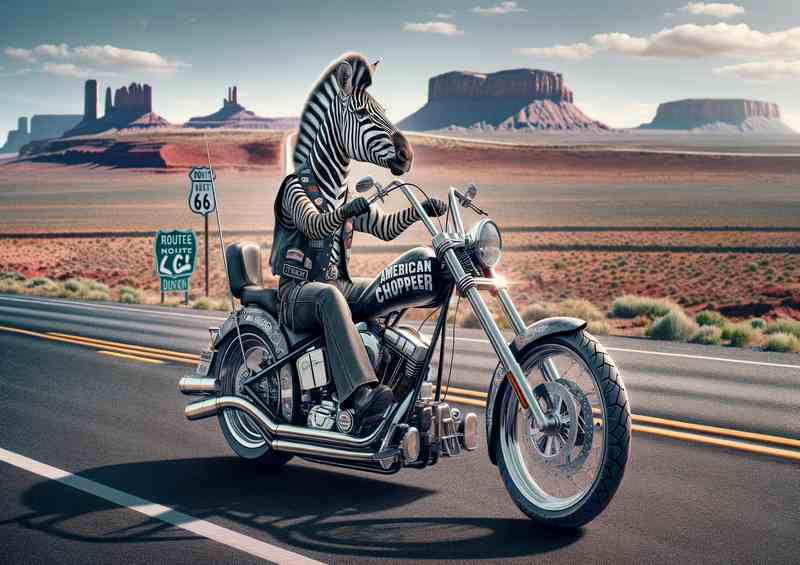 Zebra on an American Chopper on Route 66 | Metal Poster